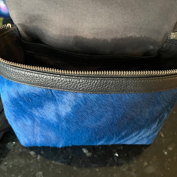 KARA Backpack Soft Black Pebble Leather and Bright Blue Dyed Hide/Fur - Picture 6 of 9